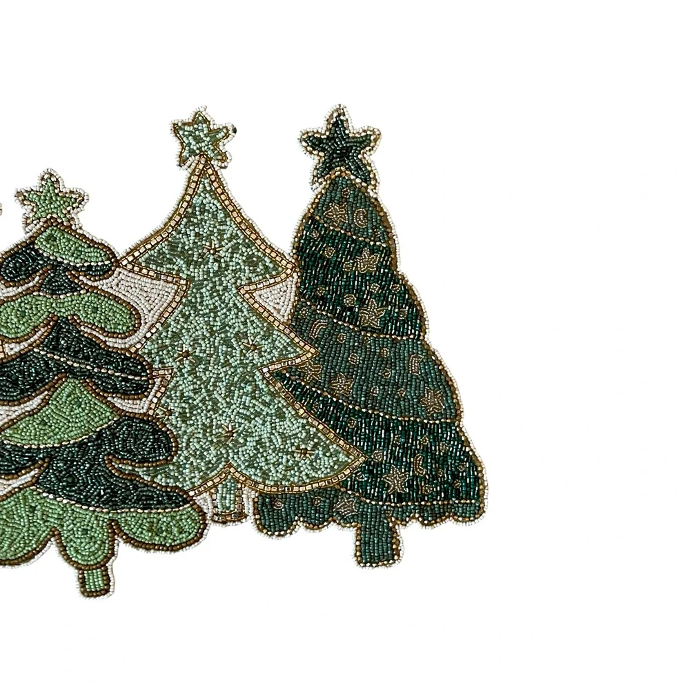 Christian Lacroix Christmas Tree Beaded Table Runner Centerpiece 13x36 Green NEW
